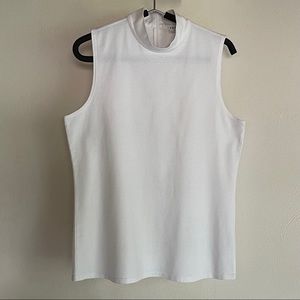 Frame Denim 100% Cotton White Mockneck Sleeveless Top  L  Made in USA